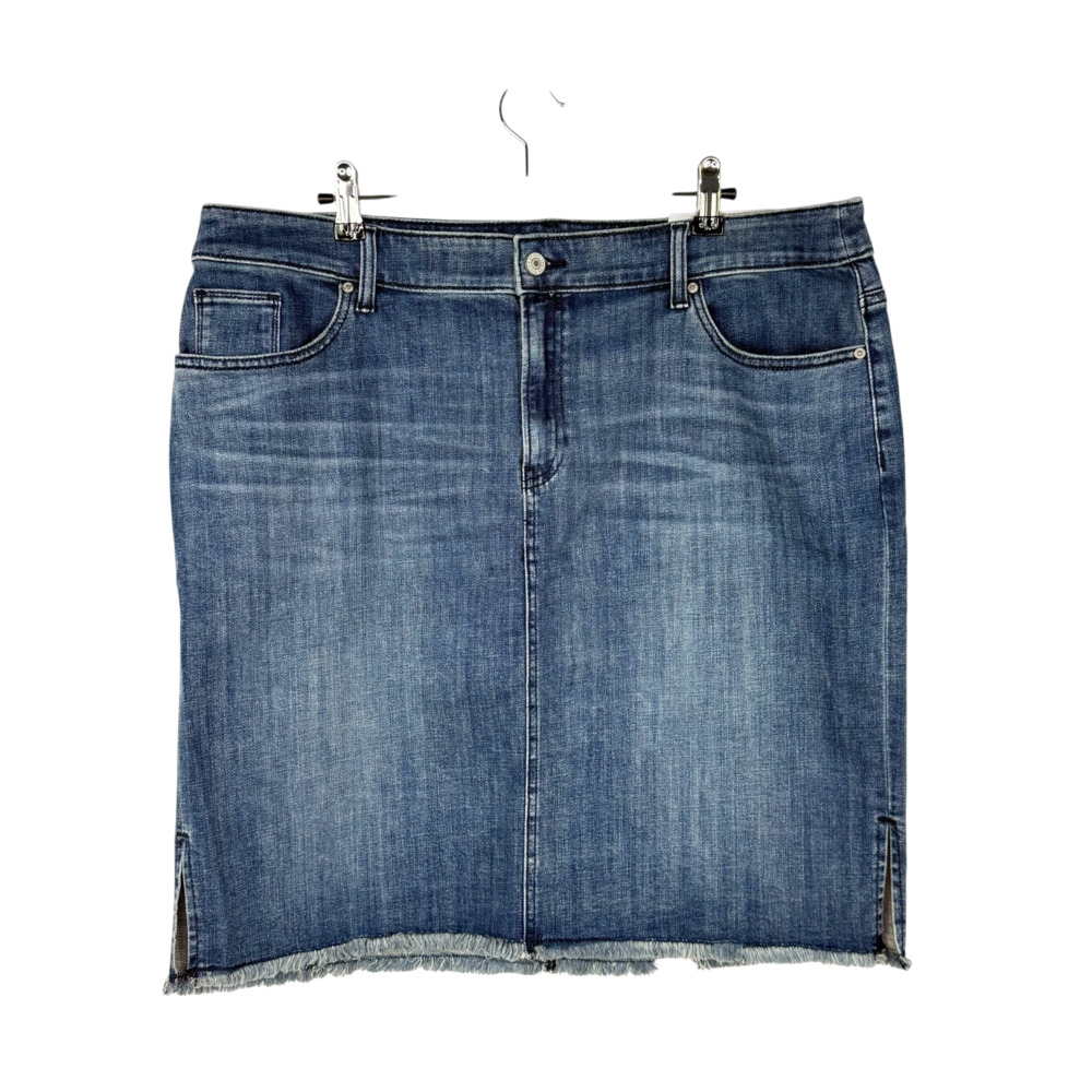Chico's Blue Fray Denim Skirt Stretchy Med Wash w/ Slit Women's Sz 3 (US 16) NWT